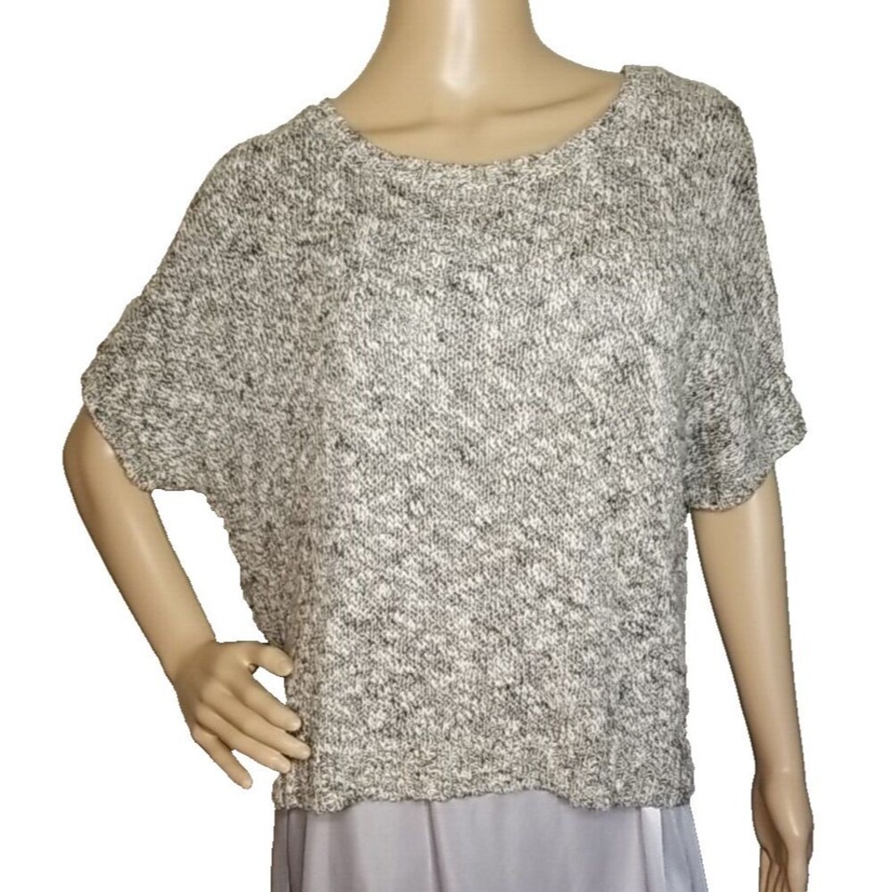 Vince Size Small Marled Gray Slouchy Top Knit Sweater Short Sleeve Oversized T15